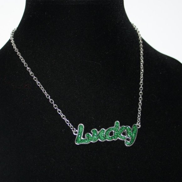 Silver and green Lucky Necklace 18"